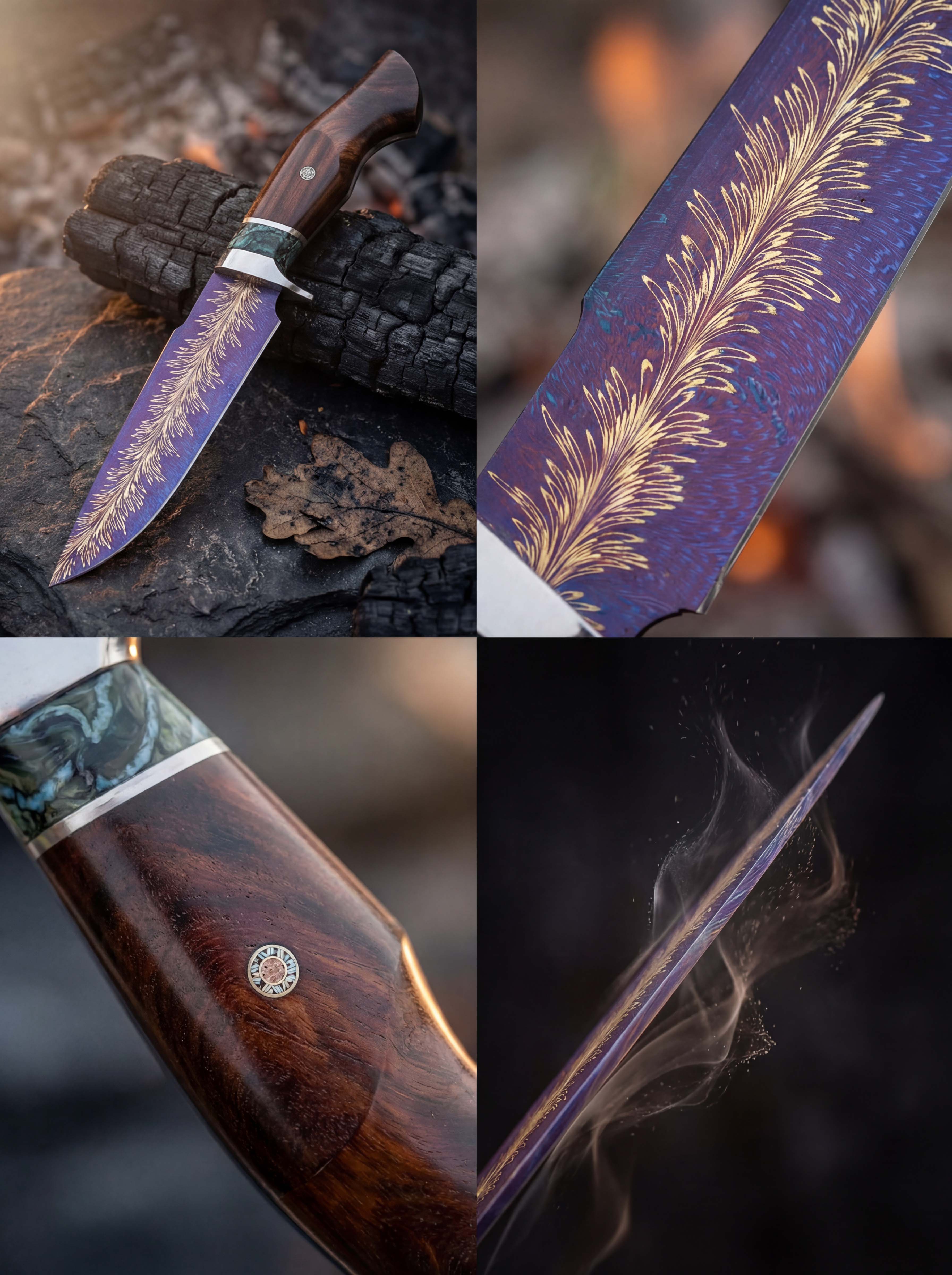 Lovecký nůž z peříčkového damašku Fénixova peruť 02